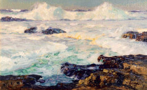 William Ritschel, N.A. - "Thundering Surf" - Oil on canvas - 15" x 24" - Signed lower right
<br>Titled and signed on reverse