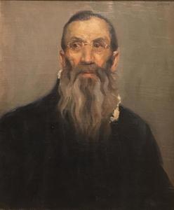 George Joseph Seideneck - "The Old Philosopher" - Oil on canvas - 24" x 20" - Signed upper right<br>Signed and dated lower right<br><br>Exhibited:  Carmel Art Association's Members Exhibition at the Stanford Art Gallery in 1929. “The Old Philosopher” was chosen as one of the thirty-five best paintings for inclusion in a traveling exhibition with stops at the Oakland Art Gallery and the East-West Gallery. At the latter, this painting was admired for its "conservative character." <br><br>Seideneck also exhibited “The Old Philosopher” in 1932 at the Carmel Art Association’s Sixteenth Exhibition.<br><br><br>~An accomplished artisan and teacher ~<br>Won recognition as a portraiture, photographer and landscape painter<br><br>As a youth, he had a natural talent for art and excelled in drawing boats on Lake Michigan. Upon graduation from high school, he briefly became an apprentice to a wood engraver. He received his early art training in Chicago at the Smith Art Academy and then worked as a fashion illustrator. He attended night classes at the Chicago Art Institute and the Palette & Chisel Club. <br><br>In 1911 Seideneck spent three years studying and painting in Europe. In England he studied with the Canadian painter, Harry Britton, under whom he developed a penchant for portraiture. When he returned to Chicago he taught composition, life classes and portraiture at the Academy of Fine Art and Academy of Design.<br><br>He made his first visit to the West Coast in 1915 to attend the P.P.I.E. (SF).  Seideneck again came to California in 1918 on a sketching tour renting the temporarily vacant Carmel Highlands home of William Ritschel. While in Carmel he met artist Catherine Comstock, also a Chicago-born Art Institute-trained painter. They married in 1920 and made Carmel their home, establishing studios in the Seven Arts Building and becoming prominent members of the local arts community.