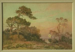 Albert Thomas DeRome - "Evening Moon Rise"  -  Pt Pinos, 1933 - Watercolor - 4 1/4" x 6 1/2"
