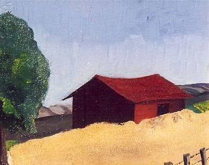 Burton S. Boundey - "Red Farm House" -near Salinas- - Oil on masonite - 8"x10"
