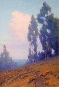 John Marshall Gamble - "California Coast With Wildflowers and Eucalytpus" - Oil on canvas - 23 1/2" x 16 1/4"