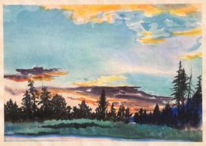 Chiura Obata - Printer's proof for "Evening Glow at Lyell Fork, Tuolumne Meadows" - Color woodblock - 11" x 15 3/4"