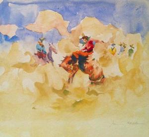 Armin C. Hansen, N.A. - "Bronco Buster" - Salinas Rodeo - Watercolor - 5 1/2" x 6"