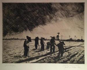 Jeannette Maxfield Lewis - "Lettuce Workers" - Drypoint - 8 7/8" x 11 7/8"
