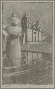 Pedro J. de Lemos - "Santa Barbara" - Graphite and charcoal drawing - 12.5" x 7.75" - Titled lower left <br>Signed and dated lower right<br><br>Exhibited:<br>Monterey Museum of Art/2015:<br>'Lasting Impressions - Pedro de Lemos' <br><br>Stanford Art Gallery/2017:' Lasting Impressions of Pedro de Lemos' - The Centennial Exhibition<br><br>Illustrated in book:<br>Pedro de Lemos/Lasting Impressions: Works on Paper, 1910-1945<br>Plate 5b, page 13.