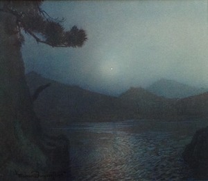 Ferdinand Burgdorff - "Cypress and Cove Nocturne" - Aquatint with watercolor highlights - 13 1/2" x 15 1/2"