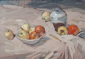 S.C. Yuan - "Still-Life With Apples and Vase" - Oil on canvas - 20" x 28"