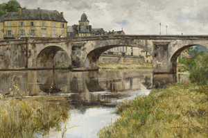 Donald Teague, N.A. - "The Bridge at Montignac" - France - Watercolor - 20" x 30"