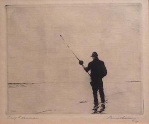 Paul Whitman - "Surf Fisherman" - Etching - 4 3/8" x 5 3/8"