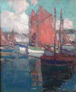 Edgar Alwin Payne - "Concarneau Boats" - Oil on canvas - 30" x 25" - Signed lower right<br>Titled on reverse stretcher