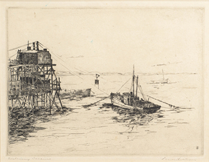 Paul Whitman - "Unloading Sardines" - Etching - 6" x 7.75"