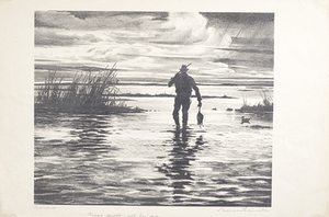 Paul Whitman - "First Duck" - Stone lithograph - 11" x 13 3/4"