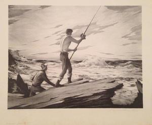 Paul Whitman - "Surf Fisherman" (Artist Proof) - Stone lithograph - 13" x 16 3/4"