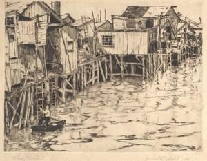 Jeannette Maxfield Lewis - "Wharf Shacks" - Chinatown - Drypoint - 7 1/8" x 9 3/8"