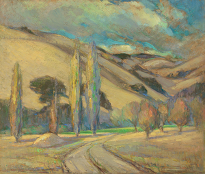 Catherine Seideneck - "Road through the Orchards" - Oil/masonite - 27 1/2" x 32 1/2" - Signed lower right<br><br>~An accomplished artisan and teacher ~<br>Equally skilled as a painter of oil, watercolor, pastel, and oil wash