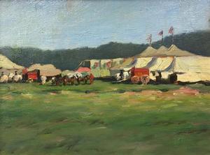 Burton S. Boundey - "Circus Tent" - Oil on canvas - 10 1/4" x 13 1/2"
