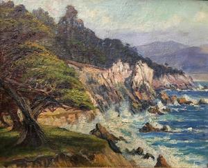 Elizabeth Strong - "Rocks and Surf at Pebble Beach" - Oil on canvas - 13 1/4" x 16"