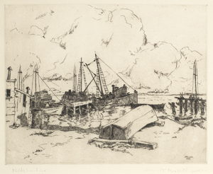 Jeannette Maxfield Lewis - "Field's Landing" - Etching - 7 5/8" x 9 3/4" - Signed and dated lower right in plate
<br>Titled and signed in pencil
<br>Edition: 16