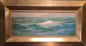 S.C. Yuan - "Waves and Seagulls" - Oil on board - 8" x 20" - Signed lower right