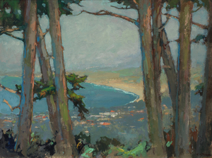 S.C. Yuan - "View of Monterey Bay" - Oil on wood panel - 35 1/2" x 47 1/2" - Signed lower right<br>Exhibited: Carmel Art Association/1994 retrospective; illustrated in accompanying book, page 83, plate 70.