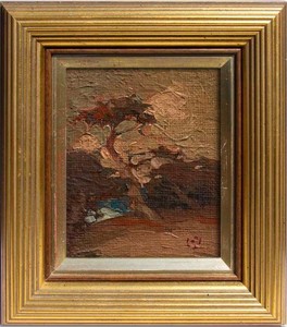Lester Boronda - "Monterey Cypress" - Oil on board - 5" x 4" - Monogram lower right<br><br>Ex-Collection of Mrs. Betty Hoag Lochrie McGlynn, California art historian and late daughter-in-law of early California artist, Thomas A. McGlynn.