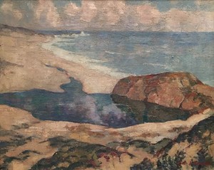 Lester Boronda - "Mouth of the Little Sur River" - Oil on canvas - 16" x 20" - Signed lower right
<br>
<br>Ex-Collection of Mrs. Betty Hoag Lochrie McGlynn - California art historian and late daughter-in-law of early California artist, Thomas A. McGlynn. 
<br>
<br>Exhibitions labels on reverse:
<br>
<br>Exhibited: Monterey Peninsula Museum of Art/'Monterey: The Artists' View, 1925-1945'/1982; Carmel Art Association/'60th Anniversary Show' 1927-1987