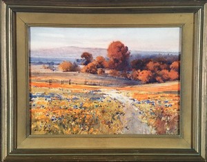 Percy Gray - "Landscape With Poppies & Lupine" - Watercolor - 10" x 14" - Signed and dated lower left