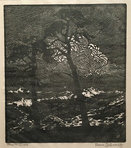 Pedro J. de Lemos - "Storm Trees" - Wood engraving - 8 3/4" x 7 1/2" - Plate: Signed with monogram lower right<br>Titled in pencil lower left<br>Signed in pencil lower right