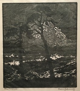 Pedro J. de Lemos - "Storm Trees" - Wood engraving - 8 3/4" x 7 1/2" - Plate: Signed with monogram lower right
<br>Titled in pencil lower left
<br>Signed in pencil lower right