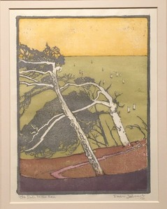 Pedro J. de Lemos - "The Path to the Sea" - Color block print - 10" x 7 1/2" - Titled in pencil lower left<br>Signed in pencil lower right<br><br>Exhibited:<br>Carmel Art Association/'95 Years' - A Commemorative Exhibition Catalog of Selected Works Honoring Late CAA Artist Members: 1927/2022<br><br>Illustrated page 10, plate 35-B.