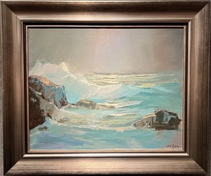 S.C. Yuan - "Moonlit Surf" - Oil on canvas - 18 1/2" x 23" - Signed lower right