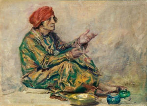 Guy Rose - "The Persian Bric-A-Brac Seller" - Oil on panel - 10 1/4" x 13 3/4"
