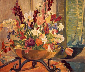Anne Millay Bremer - "Still Life With Brass Bowl and Flowers" - Oil on canvas - 25"x30" - Signed lower right. Exhibited: First Exhibition of Selected Paintings By American Artists; California Legion of Honor, 1926; #15, Alfred Bender Collection.