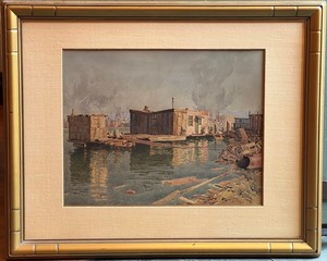 Gunnar Widforss - "Ark in the Oakland Estuary" - Watercolor - 16" x 20" - Notarized estate provenance on reverse
<br>
<br>This work is recorded and illustrated in the online catalogue raisonné of Gunnar Widforss’ work by Alan Petersen as catalogue entry #616. The online catalogue raisonné is available at www.gunnarwidforss.com.
<br>
<br>
<br>
<br>In a letter to his mother, Blenda, dated December 5, 1928, Widforss referred to painting the harbor and old houses in Oakland. The improvised community of houseboats and "arks," as they were referred to, was home to artists, musicians, and bohemians in general.