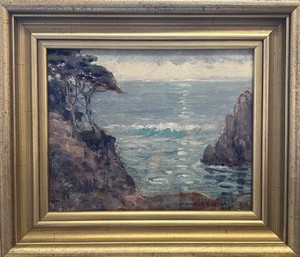 William Posey Silva - "Sunset" - Point Lobos - Oil on canvas/board - 8" x 10" - Signed and dated lower right
<br>On reverse:
<br>Titled, signed and dated
<br>Written under the signature are the words: Sketch for large painting