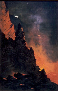 Jules Tavernier - "Volcano of Kilauea-Hawaii" - Oil on canvas/board - 24" x 15 3/4"