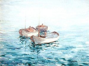 Lillie May Nicholson - "Three Small Boats At Anchor" - Oil on board - 12"x16"