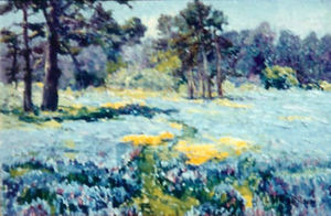 Lillie May Nicholson - "Path Through The Wild Flowers" - Oil on board - 10 1/2" x 15 3/4"