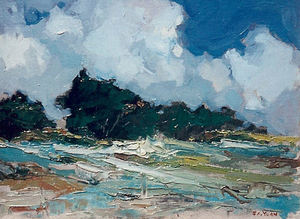 S.C. Yuan - "Monterey Landscape With Cypress" - Oil on canvasboard - 12"x16"