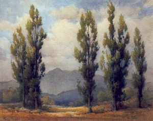 Percy Gray - "Poplars and Mt. Tamalpais" - Watercolor - 16"x20"