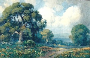 Percy Gray - "Monterey Oaks and Wildflowers" - Watercolor - 13 3/4" x 20"