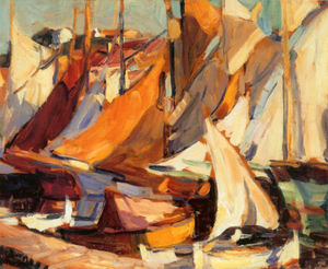 E. Charlton Fortune - "Adriatic Wine Boats, St. Tropez" - Oil on board - 14 5/8" x 18 1/8" - Signed lower left<br>Exhibited: Carmel Art Association/August 2 to September 5, 2001.Illustrated in catalogue,  plate 34, page 65.