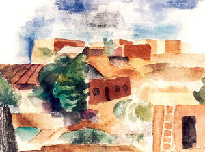 Willard Ayer Nash - "Adobes On Hillside" -Santa Fe- - Watercolor - 11" x 14"