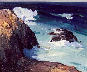 John O'Shea - "Seascape and Rocks, Point Lobos" - Oil on canvas - 30" x 36" - Signed lower left