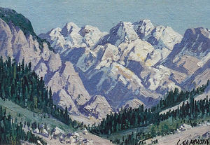 Carl Sammons - "Snow Capped Peaks" -High Sierras- - Oil on canvasboard - 6" x 8"