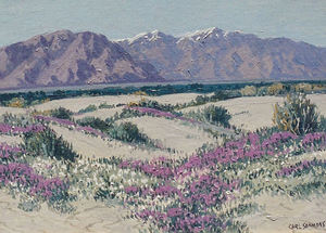 Carl Sammons - "Desert Wild Flowers" (w/snow capped peaks) -Palm Springs, California- - Oil on canvasboard - 12" x 16"