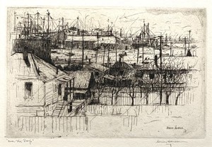 Armin C. Hansen, N.A. - "Over The Roofs" - Etching - 4 5/8" x 7 1/8" - Plate: Signed and dated lower right. 
<br>Titled lower left in pencil; signed lower right in pencil. 
<br>
<br>Plate  #31, pg. 43  in 'The Graphic Art of Armin C. Hansen-A Catalogue Raisonne' by Anthony R. White/1986.