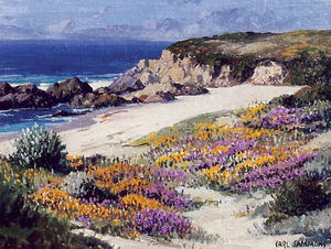 Carl Sammons - "Wildflowers, 17-Mile Drive - Carmel Coast" - Oil on canvasboard - 12" x 16"
