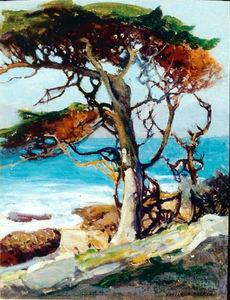 Frederick W. Becker - "Carmel Coast With Cypress" - Oil on canvasboard - 16" x 12"