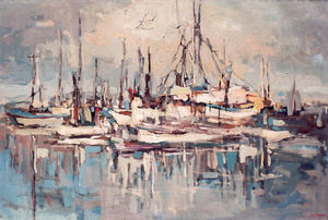 S.C. Yuan - "Sailboats" - Oil on canvas - 40" x 60" - Signed lower right